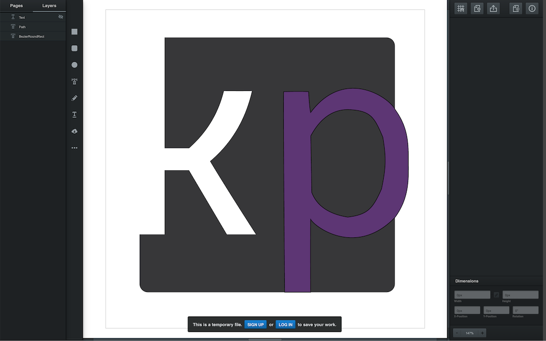 Screenshot of using vectr to create the favicon